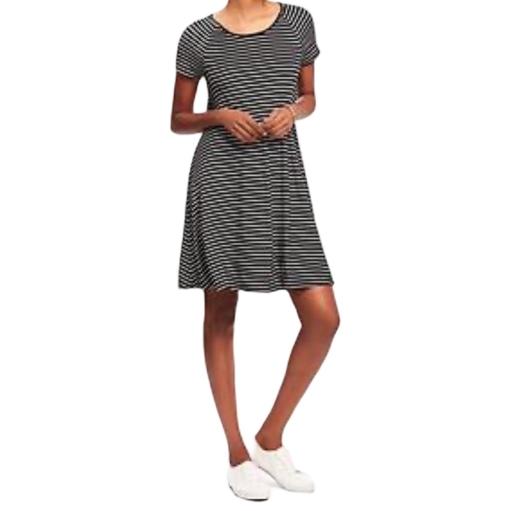 Old Navy Black White Striped Jersey Swing Dress‎ Women’s XS